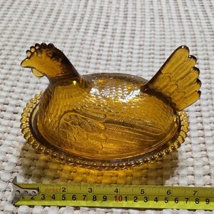 Amber Glass Hen Covered Dish